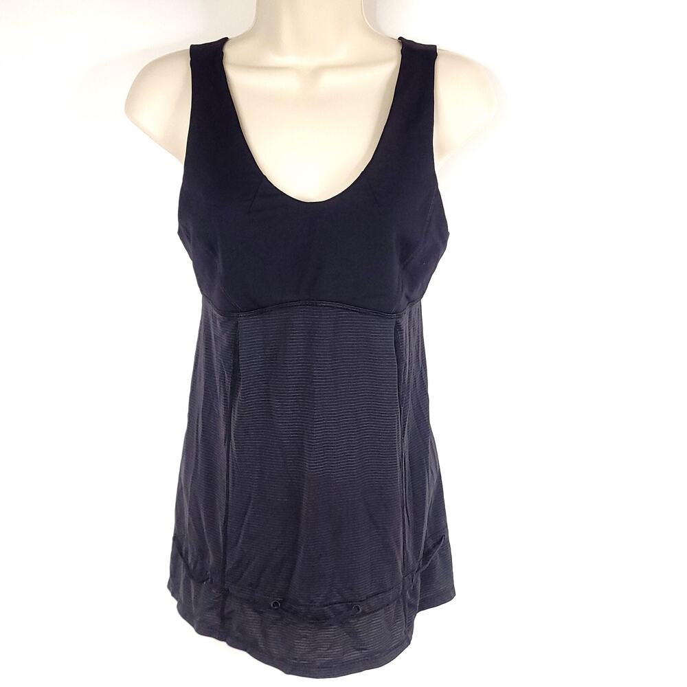 Lululemon Black Gray Stripe Sleeveless Tank Top Adjustable Hem